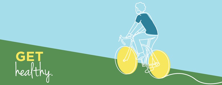 Sip Smartly Graphic with fit man on bike with the words "get Healthy" 