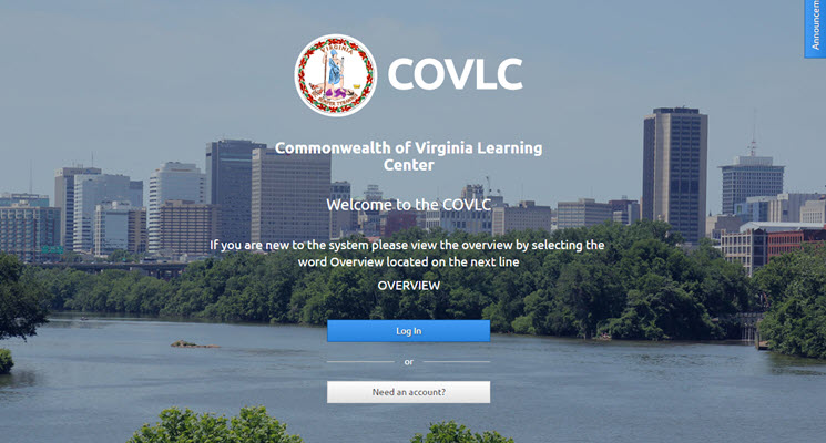 Commonwealth of Virginia Learning Center welcome screen