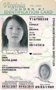 Virginia ID card, under 21
