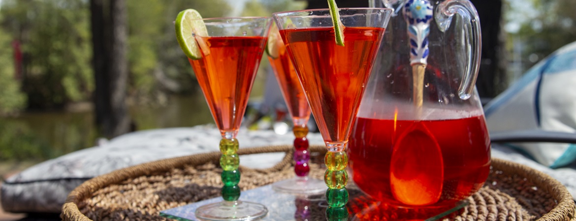 Pitcher with Red Juice Cocktail and Glasses