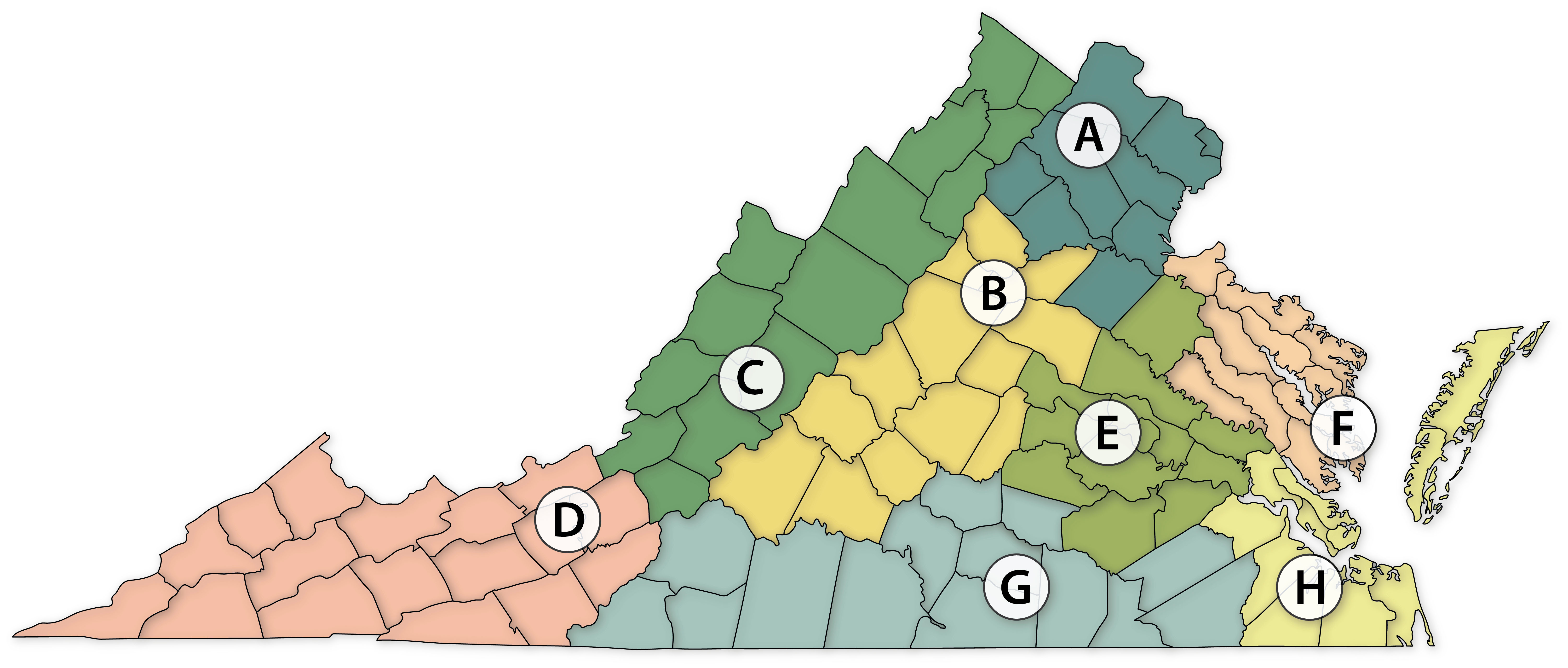 Map of Virginia regions