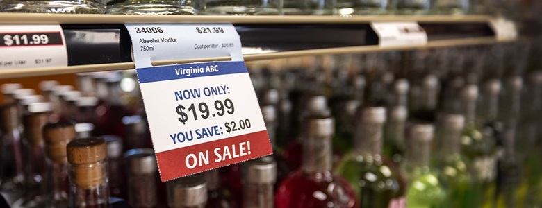 Sale tag on Virginia ABC shelf